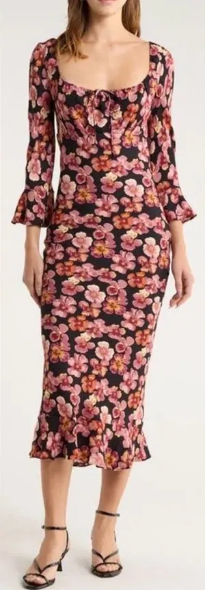 NEW Reformation Kiley Floral Print Long sleeve Midi Dress sz 8 thumbnail 1