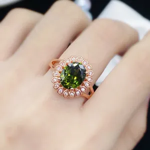 14K Rose Gold Plated Adjustable Crystal Green Peridot Ring for Women thumbnail 5