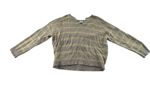 American Eagle Outfitters Gray V-Neck Sweater with Yellow Stripes thumbnail 1