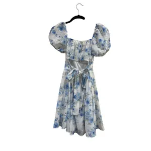 Blu Pepper Blue Floral Puff Sleeve Cutout Back Mini Dress Size Small thumbnail 4