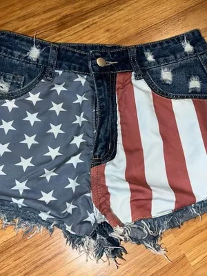 Women's Stars & Stripes Denim Jean Shorts - Distressed American Flag thumbnail 2