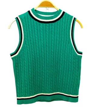 BP Nordstrom Green White Black Cable Knit Sleeveless Sweater Vest Top Large thumbnail 1
