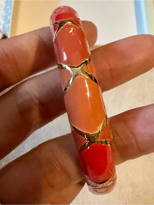 Sequin silver cross orange pink Coral Enamel Hinged Bangle Bracelet new in box thumbnail 2