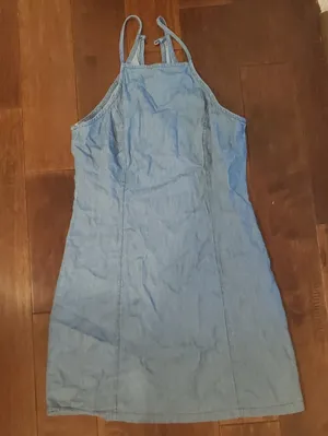 Mimi Chica Light Blue Denim Halter Dress - Sleeveless Summer Dress Size Medium thumbnail 1