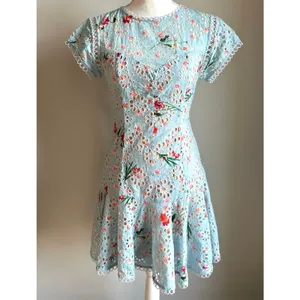 Aijek Revolve Eyelet Blue Floral Peplum Preppy Mini Skater Dress Size Small thumbnail 2