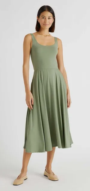 Quince Tencel Jersey Fit & Flare Dress in Sage Green thumbnail 1
