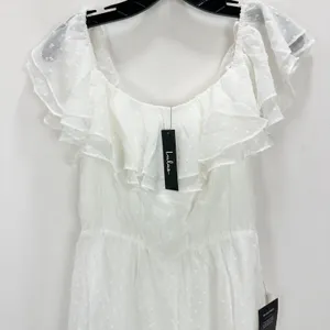 Lulus Frilled to Bits White Swiss Dot Off-the-Shoulder Romper Chiffon Medium NWT thumbnail 8