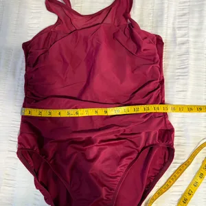 Miraclesuit Rendezvous One Pc‎ Swimsuit Burgundy Mesh High Neck Tummy Control thumbnail 9