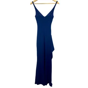 NWT Babyboo Violetta Navy Blue Ruched High Slit Ruffle Maxi Dress Womens Size XS thumbnail 12