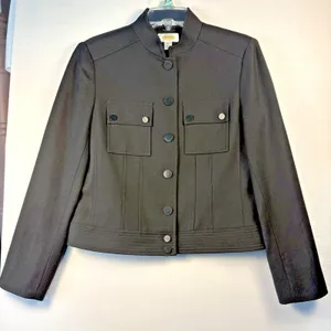 Talbots Womens Black Military Style Blazer Stand Collar Button‎ Front Jacket 6 thumbnail 1