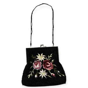 Y2K Style Black Beaded Floral Embroidered Kiss Lock Evening Bag Clutch Purse thumbnail 2