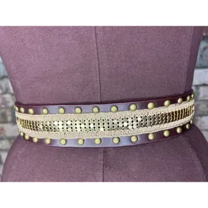 belt y2k leather studded crochet boho brown brass thumbnail 8