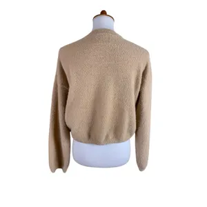 Princess Polly‎ Beige Fuzzy Cropped Balloon Sleeve Sweater XS S thumbnail 2