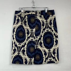 J. Crew Factory Stretch Blue Cream Pencil Skirt Size 8 thumbnail 4