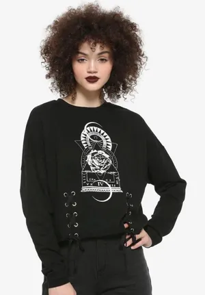 Hot Topic - Geometric Floral Lace Up Sweatshirt size L thumbnail 1