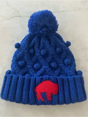 NFL Royal Blue Pom Pom Beanie with Red Buffalo Patch thumbnail 1