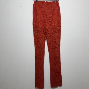 Bebe Women Embroidered Pants 2 Rust Orange‎ Floral Lace High Rise Flare Leg thumbnail 7