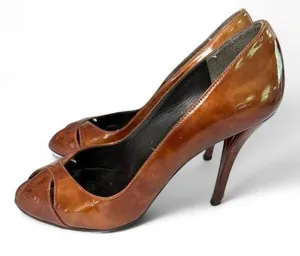 Stuart Weitzman Bronze Peeptoe Stiletto Heels Size 8 Corpcore 80s Power Dressing thumbnail 1