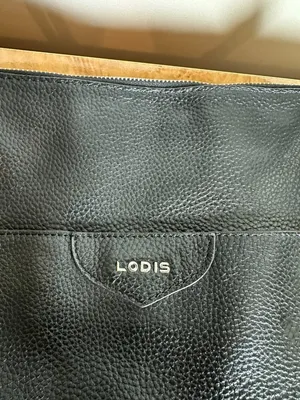 Lodis Black Pebbled Leather Tote Bag Shoulder Purse Floral Lining Work Travel thumbnail 4