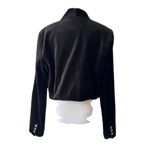 Anthropologie Black Velvet Cropped One Button Closure Jacket thumbnail 5