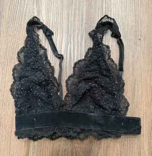 Victorias Secret Black Lace Velvet Metallic Shimmer Bralette XS Black‎ B70 A70 thumbnail 1