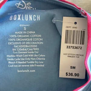 Disney Lilo & Stitch Floral Cropped Ringer T-shirt Blue Small NWT IN PACKAGE thumbnail 6