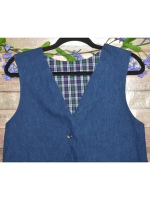 VTG Handmade Unisex S/M Blue Denim Jean Vest Plaid Reversible Country Cottage thumbnail 9