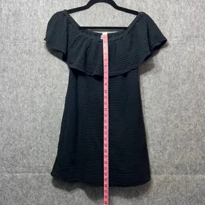 Aerie Black Dress Off Shoulder Ruffle Lined Casual XXS‎ Gauze Mini Dress thumbnail 6