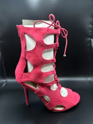Wild Diva Hot Pink Suede Cutout Lace Up Stiletto Heel Booties Barbiecore Glam thumbnail 8