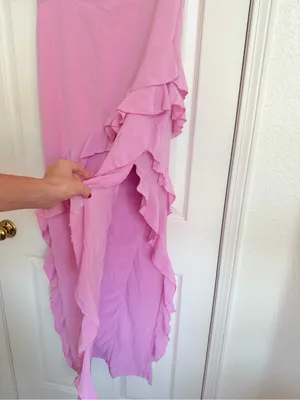 Oh Polly Pink Ruffle Maxi Dress Side Slit Size 10 thumbnail 5