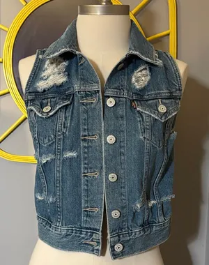 Levi’s XS Distressed Jean Jacket Vest thumbnail 1