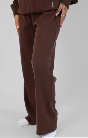 Comfrt Waffle Knit Wide-Leg Lounge Pants - Cocoa Large thumbnail 1