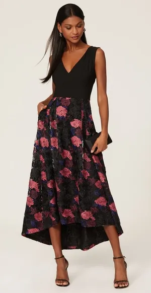Hutch Lace Plunge Gown Black Floral Midi Dress Size 10 thumbnail 1