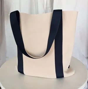Minimal Cream Tote Bag with Navy Straps - Women thumbnail 1