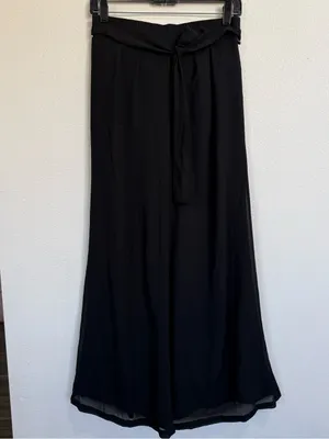 Black Chiffon Wide Leg Palazzo Pants High-Rise Tie Waist Elegant Minimalist NWT thumbnail 8