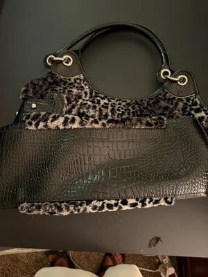 Kathy Van Zeeland Black and Gray Leopard Faux Fur Purse Y2K thumbnail 4