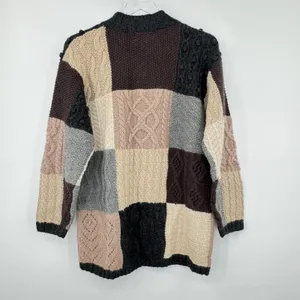 L.L. Bean 100% wool sweater vintage crew pullover patchwork chunky fisherman M Tan Size M thumbnail 3