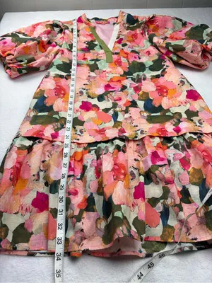 THML Floral Puff Sleeve Drop Waist Dress Pockets Small thumbnail 9