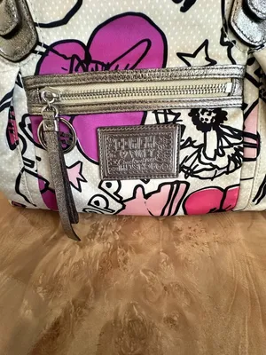 Coach Poppy Pedal Print Glam Rocker Shoulder Bag Pink Cream Metallic Trim thumbnail 3