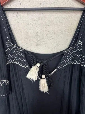 Free People Maxi Dress I'm The One Smocked Easy Fit Ruffle Black sz L thumbnail 6
