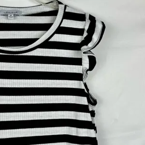 White Birch Black White Strip Sleeveless Ruffle Tank Medium thumbnail 2