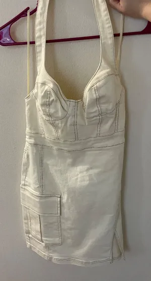 Urban Outfitters UO Jenny Halter Ivory Cream Denim Mini Dress thumbnail 1