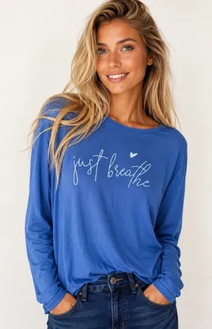 Just‎ Breathe Graphic Pullover TShirt Top Minimalist Lounge Athleisure Relaxed M thumbnail 1