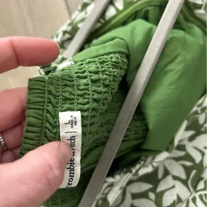 Abercrombie & Fitch Green White Linen Leaf Print Convertible Mini Dress L thumbnail 9