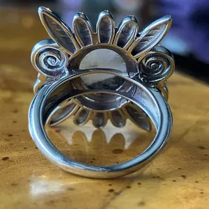 White Buffalo Turquoise Sterling Silver Feather Ring Size 7 Black thumbnail 5