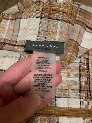 Sans Souci Lurex Plaid Mini Skirt with Front Slit - Beige & Cream Size Medium thumbnail 11