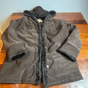 Vintage Talbots‎ Women's Brown Hooded Faux Fur Lined Faux Suede Jacket M thumbnail 1