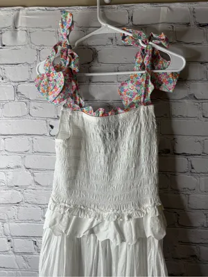 Horror Vacui White Maxi Sundress with Floral Tie Straps small thumbnail 9