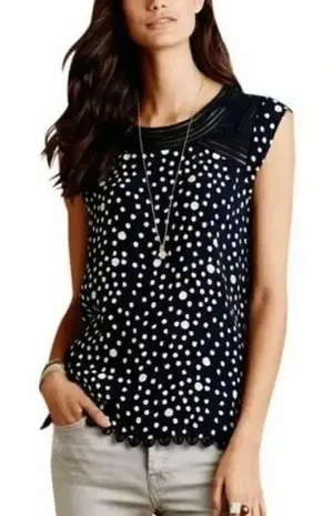 Anthropologie Meadow Rue Blue Polka Dot Sanna Top Women’s Small thumbnail 1