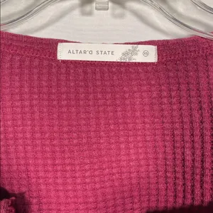 Altard State Womens Waffle Cropped Thermal Top Shirt Red Xs Oversized thumbnail 2